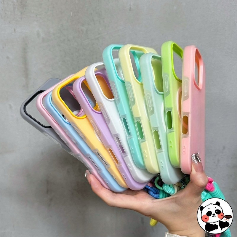 Ốp Điện Thoại Cầm Ảnh 2 Trong 1 Có Dây Buộc Cho OPPO Reno 14 Pro 14F 13F 12F 13 12 Pro 11F 11 Pro 10 8 Pro 4G 5G Vỏ Màu Kẹo Dễ Thương Mezzanine Khe Cắm Ảnh