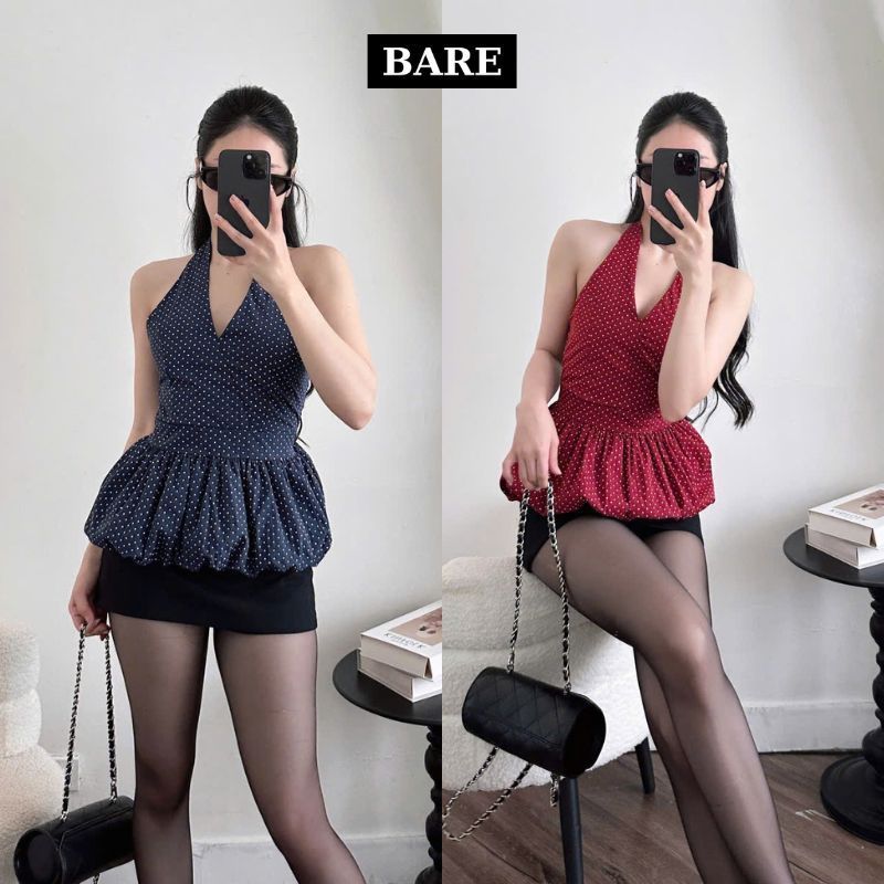 Áo Cổ Yếm Hoa Tiết Bo Chun Xoè Dáng Bí Peplum Áo Cổ Yếm Kẻ Sọc Năng Động A600 - A626 - A680