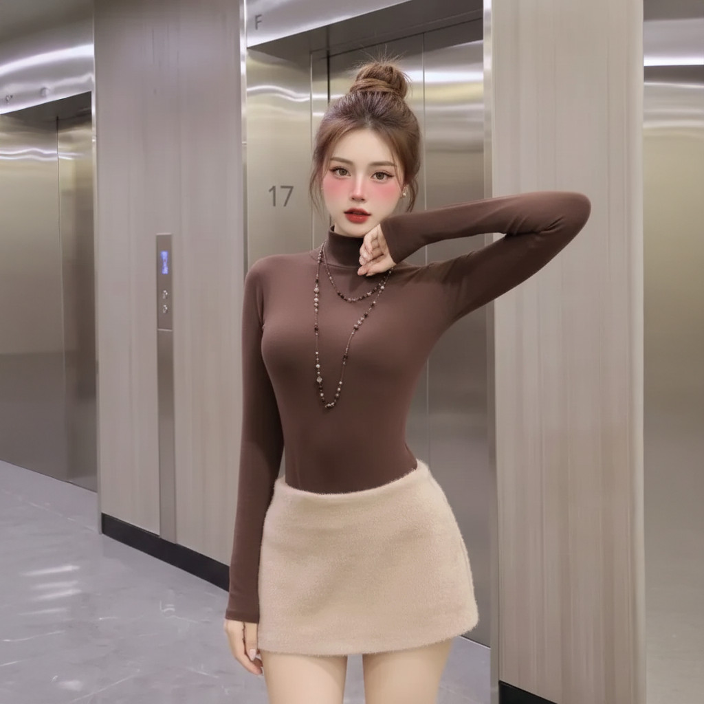 Chân Váy Vải Lông Kiểu Cạp Trễ  Dáng Ngắn Có Lót Trong C945