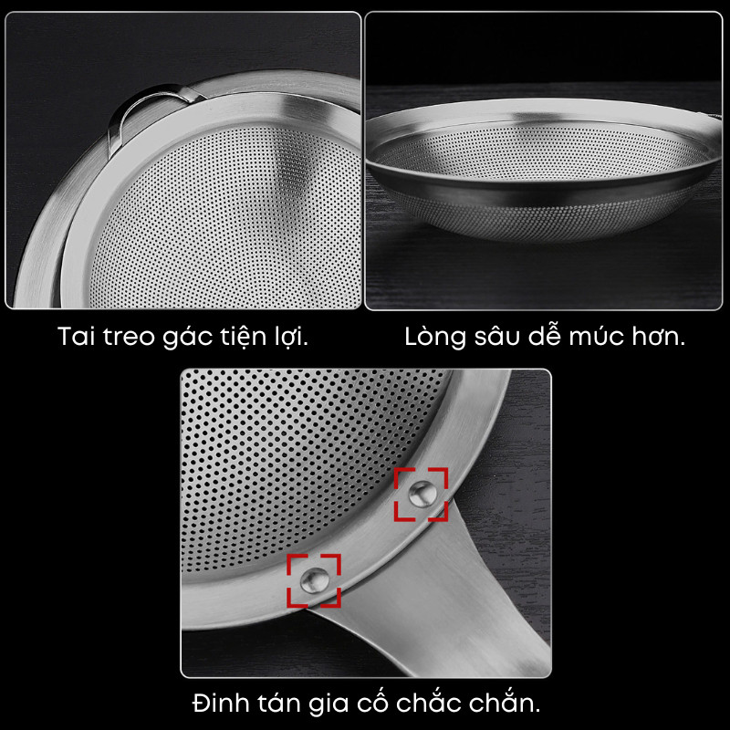 Rây Lọc Inox 304 Nguyên Khối Siêu Mịn KOOBEE– Lọc Cháo, Lọc Cua, Lọc Sữa Hạt, Muôi Vớt Lẩu | 344