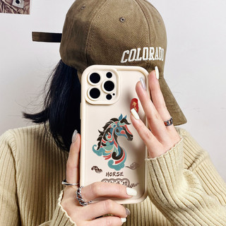 Ốp điện thoại hình con ngựa hoàng đạo Trung Quốc cho iPhone 17 / 16 / 15 Pro Max / 14 / 13 / 12 / 11 / Mini 7 / 8 Plus Xs X Vỏ bảo vệ hình thang bằng silicon mềm chống sốc