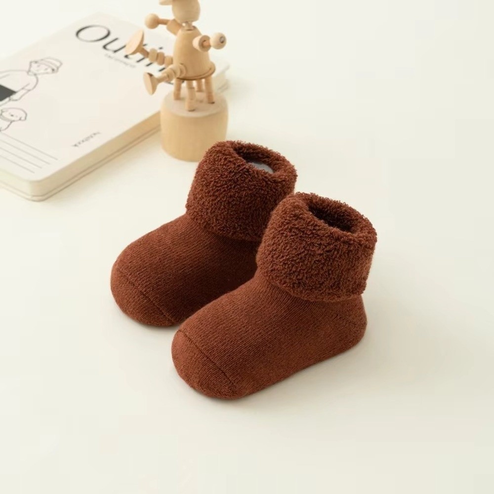 Tất len trẻ em TPKSFSF98, Tất trải sàn tuyết tròn 0-3 tuổi sang trọng, mùa đông dày nhung ấm áp lót màu trơn cho trẻ mới biết đi