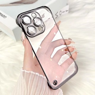 Ốp điện thoại trong suốt PC không viền sang trọng iPhone 11 12 13 14Pro Max Được trang bị bảo vệ màng ống kính Vỏ cứng chống sốc