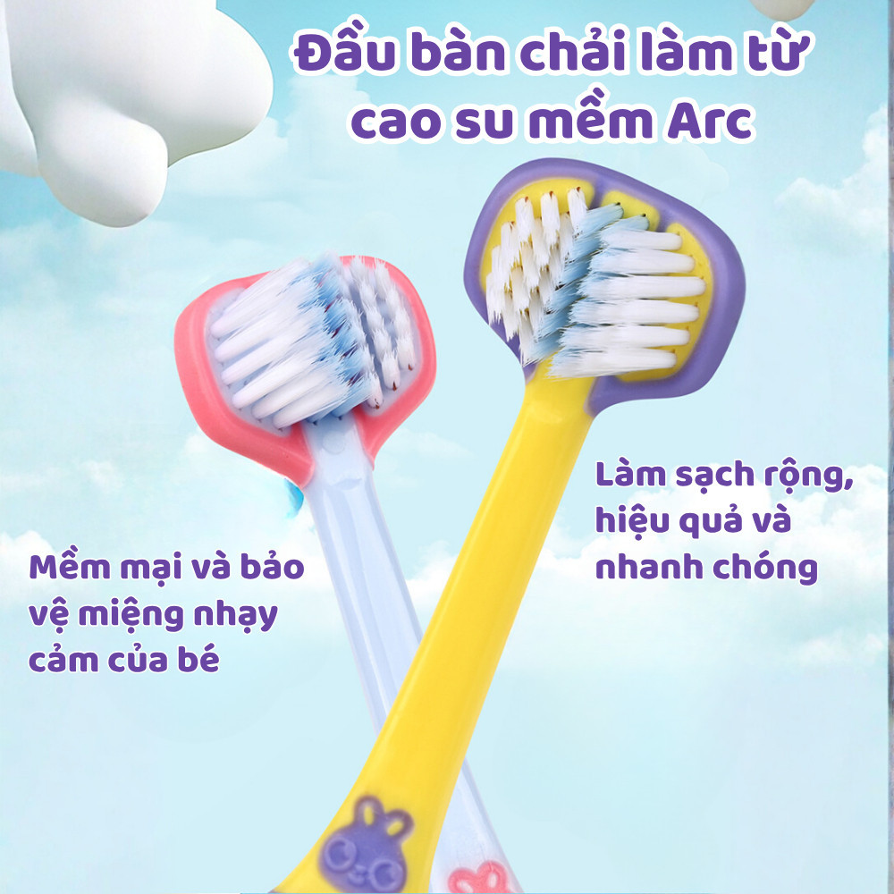 Combo 2 bàn chải đánh răng 3D cho bé yêu lông mềm mịn bảo vệ nướu, tay cầm chống trơn trượt DINOHOME