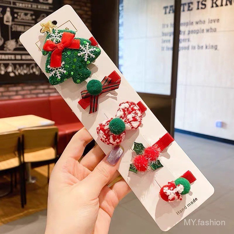 Phiên Bản Hàn Quốc Phong Cách Mới Giáng Sinh Năm Mảnh Bộ, Nơ Tóc Người Tuyết Cây Giáng Sinh Mỏ Vịt Kẹp Trẻ Em Phụ Kiện Tóc Dễ Thương