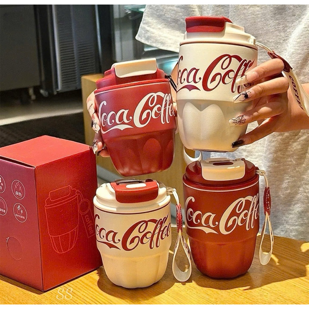 Cốc Nước Giữ Nhiệt Coca - Cola Ly Inox 304 Chống Rỉ Sét Phong Cách Thể Thao 320ml Quà Tặng Giáng Sinh
