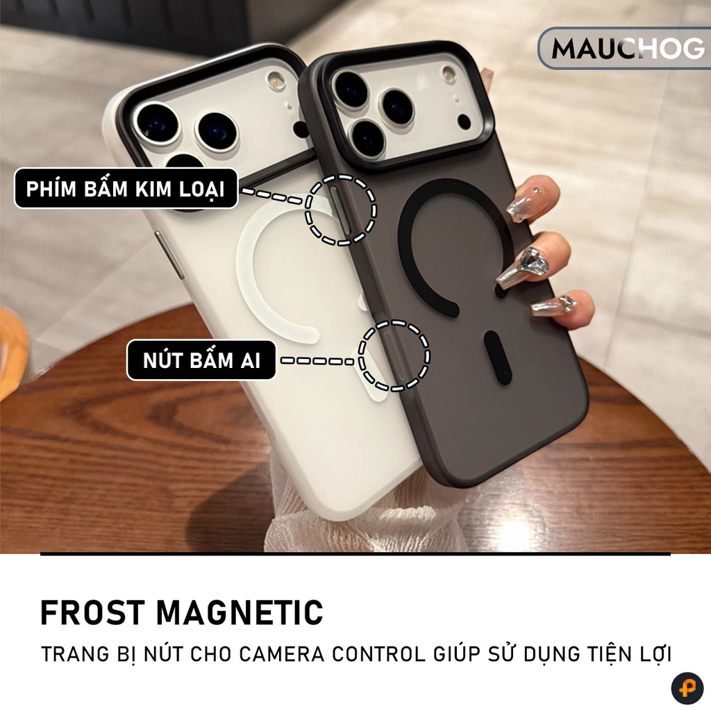 Ốp Nhám Mờ Chống Vân Tay Nút Bấm Kim Loại Bảo Vệ Camera Cho Điện Thoại iPhone 17 Pro Max 16 15 14 13
