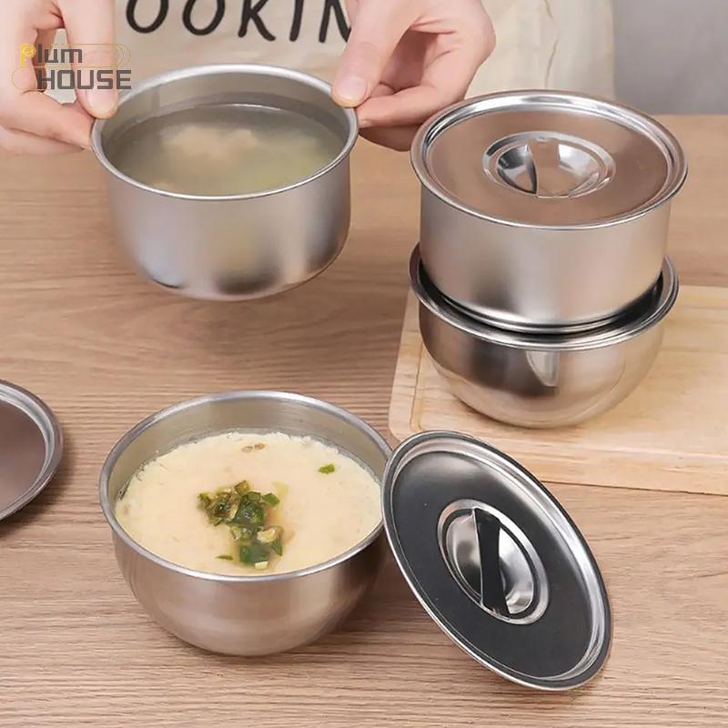 PlumHOUSE Bát Trứng Hấp Inox 304 Có Nắp Bộ Đồ Ăn Nhà Bếp Salad Trái Cây Món Tráng Miệng Bát Canh Hộp Đựng Thực Phẩm Mì Cơm Bát VN