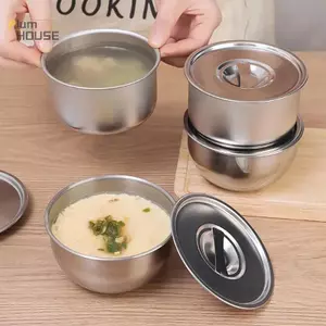 PlumHOUSE Bát Trứng Hấp Inox 304 Có Nắp Bộ Đồ Ăn Nhà Bếp Salad Trái Cây Món Tráng Miệng Bát Canh Hộp Đựng Thực Phẩm Mì Cơm Bát VN