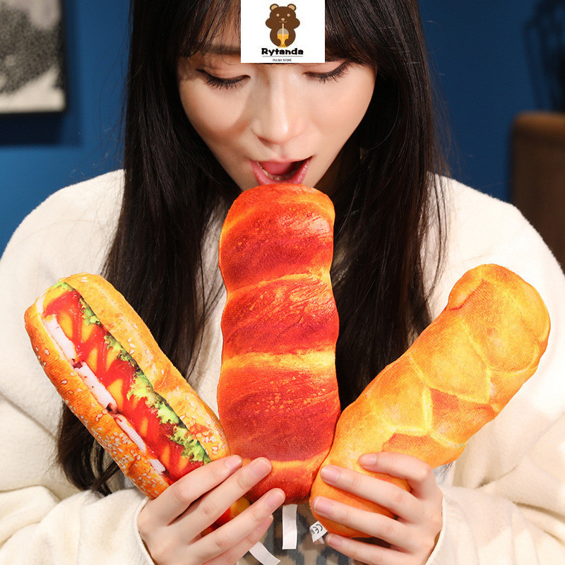 Rytanda Gối sang trọng hình bánh mì dễ thương, nhồi bông mềm, trang trí phòng ngủ, quà sinh nhật, búp bê ngủ trẻ em