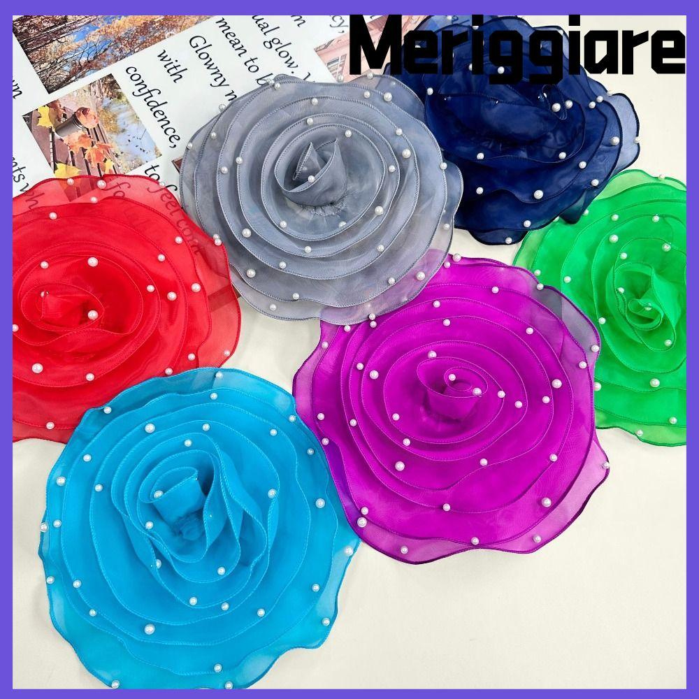 Miếng dán hoa hồng MERIGGIARE, Hoa ngực vải Organza nhân tạo, Phụ kiện trâm cài đầu hoa 26,5cm dễ thương