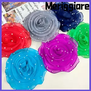 Miếng dán hoa hồng MERIGGIARE, Hoa ngực vải Organza nhân tạo, Phụ kiện trâm cài đầu hoa 26,5cm dễ thương