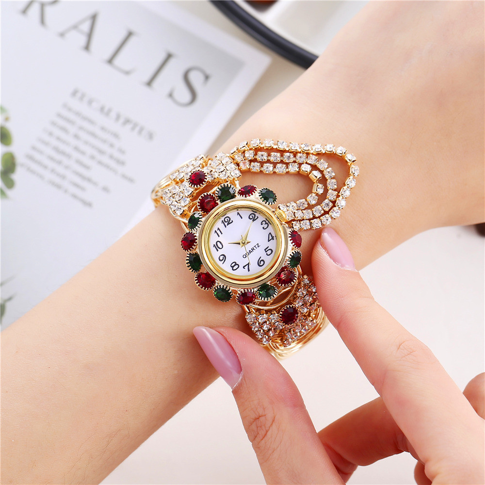 Đồng hồ nữ thời trang hợp thời trang Hàn Quốc mới với vòng tay thạch anh kỹ thuật số đính kim cương dành cho nữ làm quà tặng