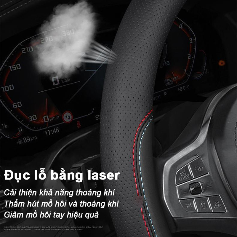 Bọc Vô Lăng Ô Tô Da Cao Cấp Mềm Mịn Chống Trượt Thoáng Khí, Lắp Nhanh Phù Hợp Nhiều Dòng Xe 38cm