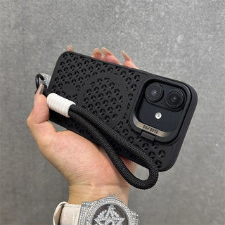 Đi kèm dây buộc cho iPhone 17 16 Pro Max 15 Plus 14 13 12 11 Vỏ tản nhiệt Giá đỡ ống kính từ tính Vỏ bảo vệ silicon TPU Thẩm mỹ mềm Vỏ điện thoại chống sốc