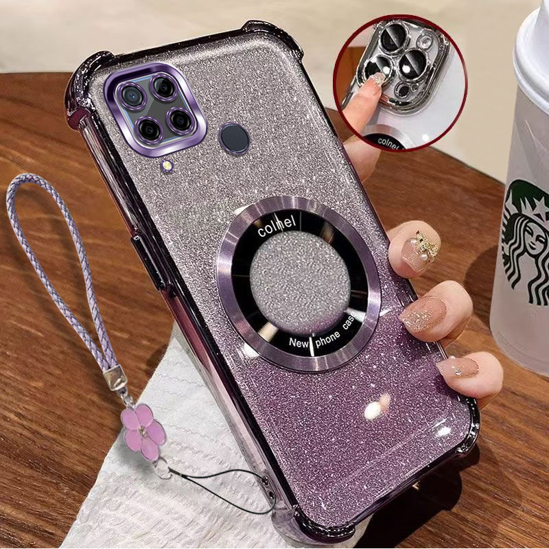 Vỏ Thời Trang Cho Realme C15 C12 C25 C25S C21 C21Y C25Y Narzo 20 30A Vỏ Điện Thoại Silicon MỚI Bảo Vệ Bốn Góc Có Dây Buộc Miễn Phí Cho Bé Gái Phụ Nữ
