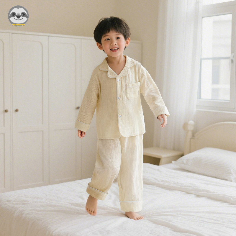 Quần áo trẻ em có ve áo màu trơn / Quần dài tay bé trai bé gái Quần dài tay / Bộ đồ ngủ trẻ em thoải mái ấm áp