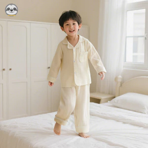 Quần áo trẻ em có ve áo màu trơn / Quần dài tay bé trai bé gái Quần dài tay / Bộ đồ ngủ trẻ em thoải mái ấm áp
