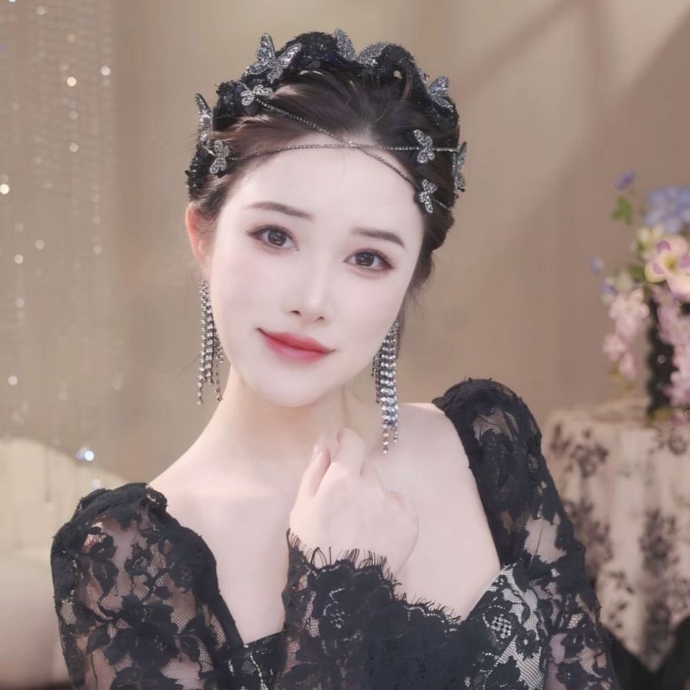 JKDESIGN - Dây Đeo Đầu Nhung Bện Ren Lưới Tua Rua Sáng Bóng, Charm Dây Xích Dài, Phụ Kiệm Tóc Cho Nữ