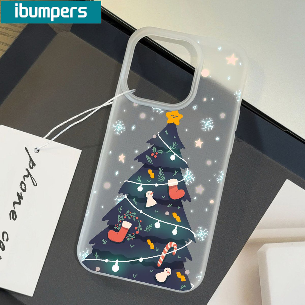 Ibumpers Ốp Điện Thoại Giáng Sinh Vui Vẻ Họa Tiết Nguyên Tố Trong Suốt Mờ Mềm Cao Cấp Chống Sốc Cho iPhone 11 12 13 14 15 16 17 Pro Max IP 7 8 Plus Iphon X XS XR