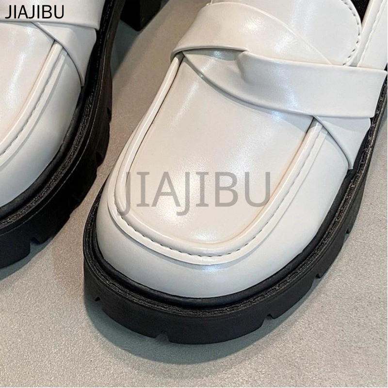Size 35-42 Giày Da Cao Cấp Mũi Tròn Gót Dày, Chống Trượt Phong Cách Anh Dành Cho Nữ Ngoại Cỡ Korean Fashion Casual Platform Mary Jane Shoes Giày Lười Lolita Phong Cách Học Sinh Nhật Bản JK Màu Be/bạc/đen