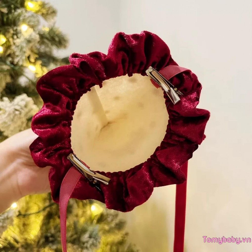 Mũ dự tiệc Giáng sinh với nơ xù và viền trang trí - Phụ kiện tóc đẹp cho ngày lễ