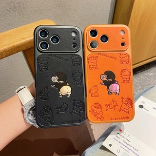 Phim Hoạt Hình Dễ Thương Màu Cam Crayon Shin Chan Da Bảo Vệ Toàn Ống Kính Ốp Điện Thoại Cho iPhone 17Promax 17Pro 13 14 15 16 Promax Chống Sốc Nam Nữ Vỏ Di Động