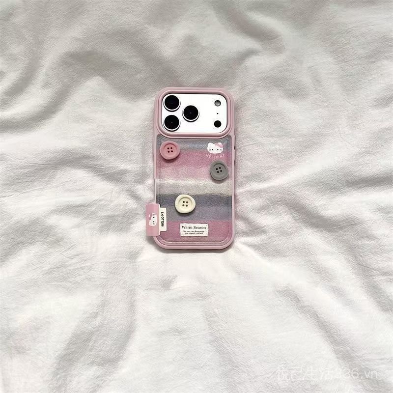 Nút ba chiều sọc màu tương phản Thích hợp cho iPhone17PROMAX Vỏ điện thoại hạt da Phong cách mới 16 / 15 / 14 Phim hoạt hình