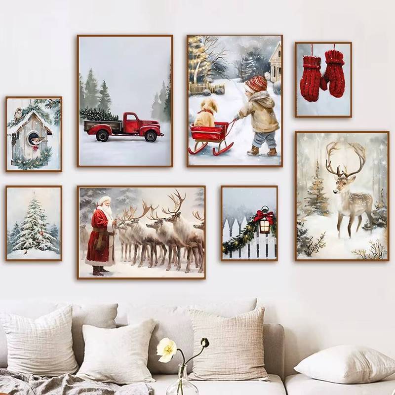 Cây Giáng Sinh Ông Già Noel Tuần Lộc Nghệ Thuật In Hình Giáng Sinh Trang Trí Quà Tặng Treo Tường Nghệ Thuật Tranh Canvas Bắc Âu Áp Phích Nhà Trang Trí Phòng Khách