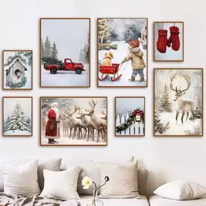 Cây Giáng Sinh Ông Già Noel Tuần Lộc Nghệ Thuật In Hình Giáng Sinh Trang Trí Quà Tặng Treo Tường Nghệ Thuật Tranh Canvas Bắc Âu Áp Phích Nhà Trang Trí Phòng Khách