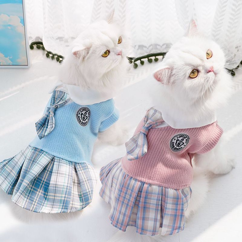Thú Cưng Thu Đông Len jk Kẻ Sọc Đầm Nhỏ Vừa Chó Teddy Bichon Corgi Chó Mèo Quần Áo Tiếp Liệu