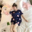 Phiên Bản Hàn Quốc Ice Silk Loose Bộ Đồ Ngủ Mùa Hè Nữ XXXXXL Plus Béo Cực Lớn 2022 Tay Ngắn Loungewear Có Thể Đeo Bên Ngoài