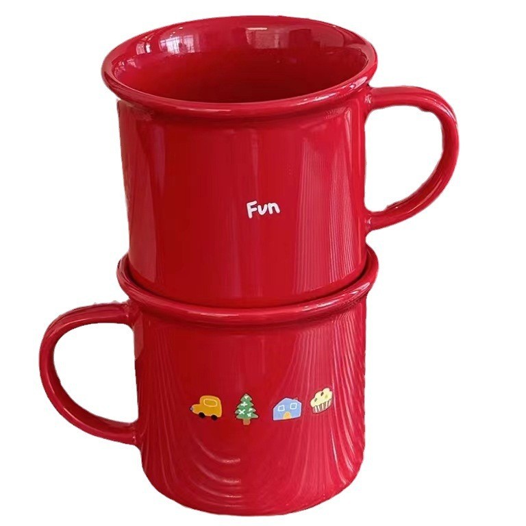 Năm Mới Giáng Sinh Cốc Đỏ Phong Cách Hàn Quốc ins Phong Cách Cốc Gốm Cặp Đôi Giá Trị Cao Cốc Nước Lưu Niệm Cà Phê