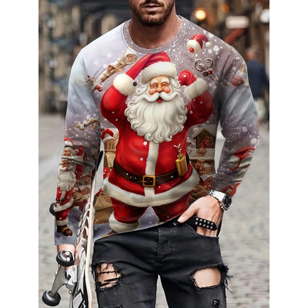 Áo Thun Ông Già Noel Họa Tiết Trừu Tượng, Cổ Tròn, Thoáng Mát Cho Tiệc Giáng Sinh Và Mặc Hằng Ngày