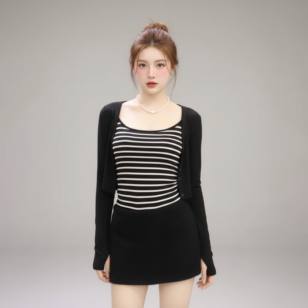 Chân Váy Vải Lông Kiểu Cạp Trễ  Dáng Ngắn Có Lót Trong C945