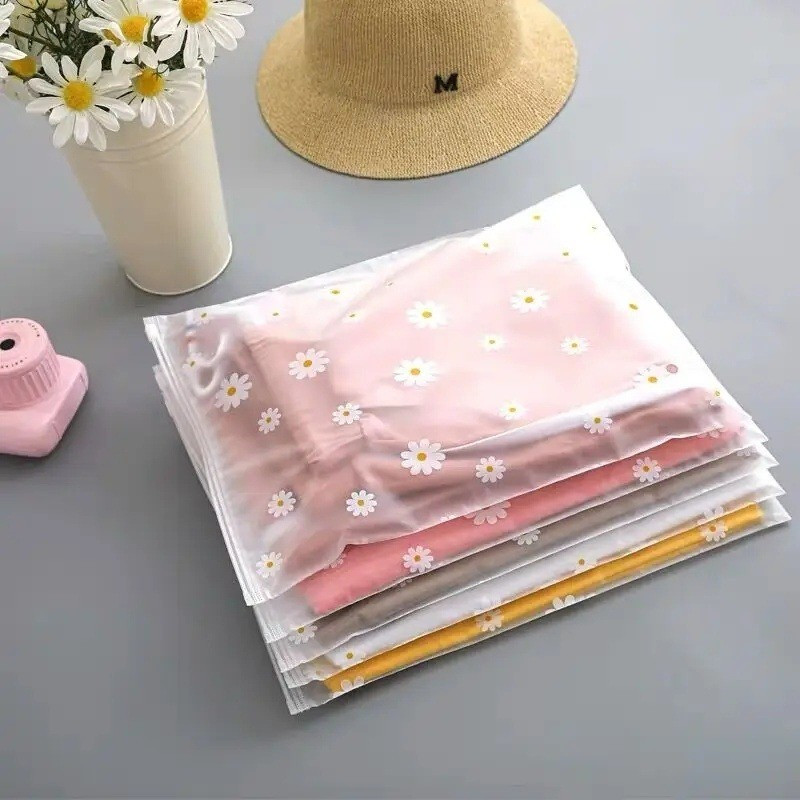 10 / 20 / 30 Cái Daisy Matte Frosted Nhựa Bao Bì Túi Dây Kéo / Túi Bảo Quản Du Lịch Daisy Trong Suốt