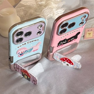 Sweet Girly Thêu Puppy Cat Mirror Stand Vỏ Điện Thoại Da Mềm Cho iPhone 17Promax 16Promax 12 13 14 15 Pro Max 11 Chống Sốc Bảo Vệ Toàn Diện Nữ Vỏ Di Động