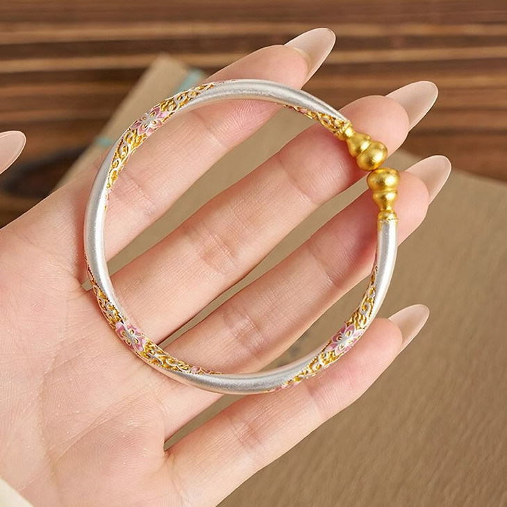 Vòng tay bạc 925 màu men bầu thủ công, phù hợp làm quà tặng