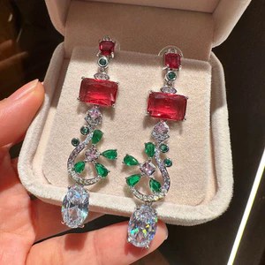 Hàn Quốc Thời Trang Hàn Quốc Sang Trọng Dài Zircon Tinh Tế Phong Cách Mới Sang Trọng Bông Tai Sang Trọng Bán Buôn
