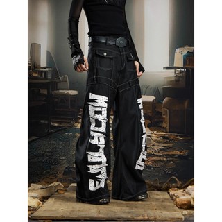 Quần Jean Nam Phong Cách Retro Mỹ, In Chữ, Unisex Cao Cấp