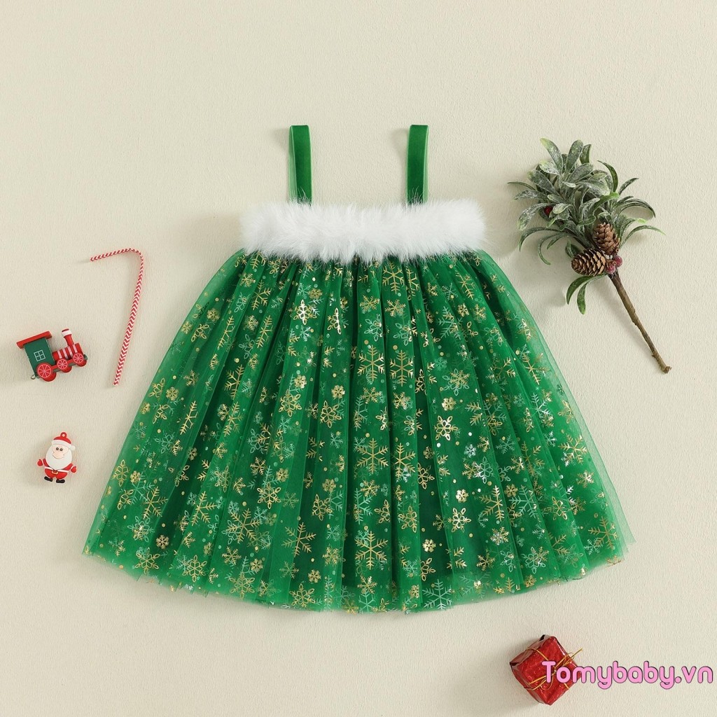 Bé Gái Tập Đi Giáng Sinh Một Dòng Đầm Cây / Bông Tuyết In Không Tay Tulle Sang Trọng Chắp Vá Váy