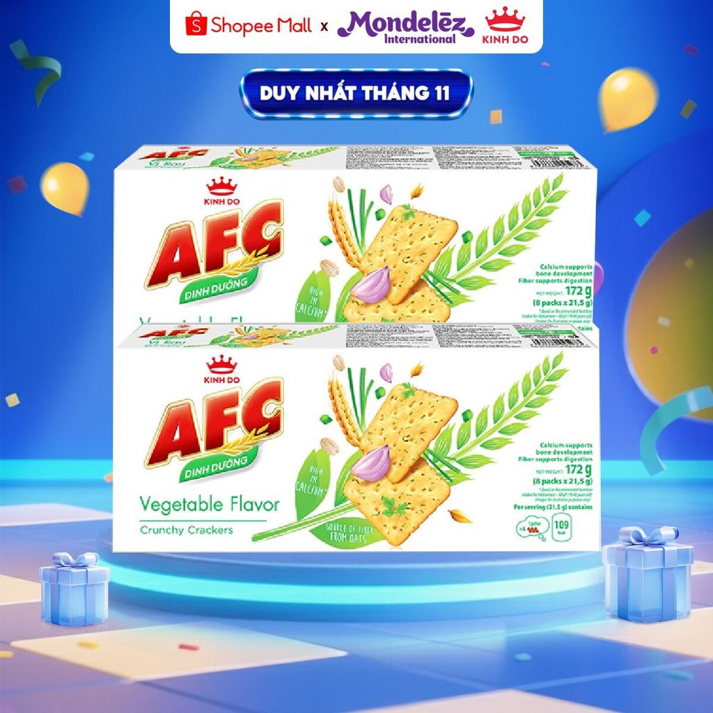 Bánh Cracker Dinh Dưỡng AFC Vị Rau/Lúa Mì/Gà Sả Tắc, Combo 2 Hộp X 172G ...