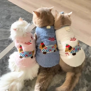 Hàn Quốc Xmas Quần Áo Thú Cưng Mùa Đông Ấm Áp Áo Vest Lông Cừu Có Dây Xích Thêu Dễ Thương Dachshund Chó Mèo Cotton Trang Phục