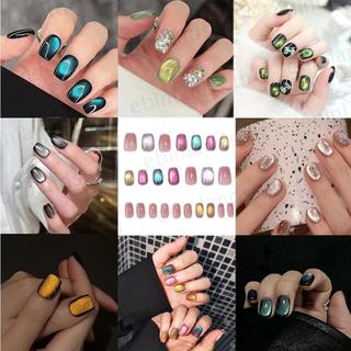 EBINLANDS 24 Chiếc Móng Tay Giả, Ngắn Full Cover Press on Nails, Có Thể Tái Sử Dụng Mắt Mèo Lấp Lánh Móng Tay Nghệ Thuật DIY Làm Móng Tay Nghệ Thuật