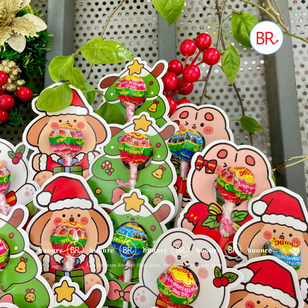 [QUÀ Noel] Set giỏ hoa kẹo mút Noel dễ thương-Quà tặng cho bé, trang trí tiệc,phát kẹo vui nhộn ANGIHOME