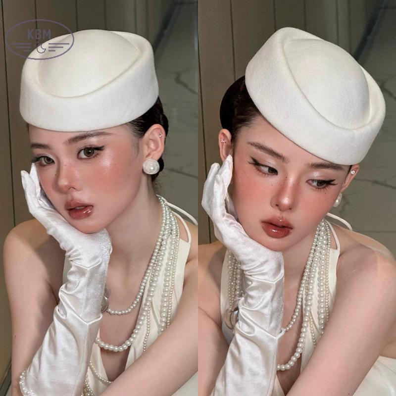 KBM Mũ nồi Vintage phong cách tiếp viên, mũ flat top phụ kiện tóc FSSG