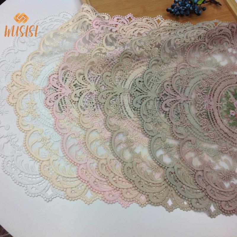 [WUSISI] Châu Âu Ren Thêu Sang Trọng Hình Bầu Dục Placemat Cà Phê Coaster Sofa Tay Vịn Bao MỚI