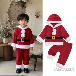 0-5 Tuổi Bé Trai Ông Già Noel Trang Phục Dài Tay Có Mũ Trùm Đầu Có Quần Bộ Giáng Sinh