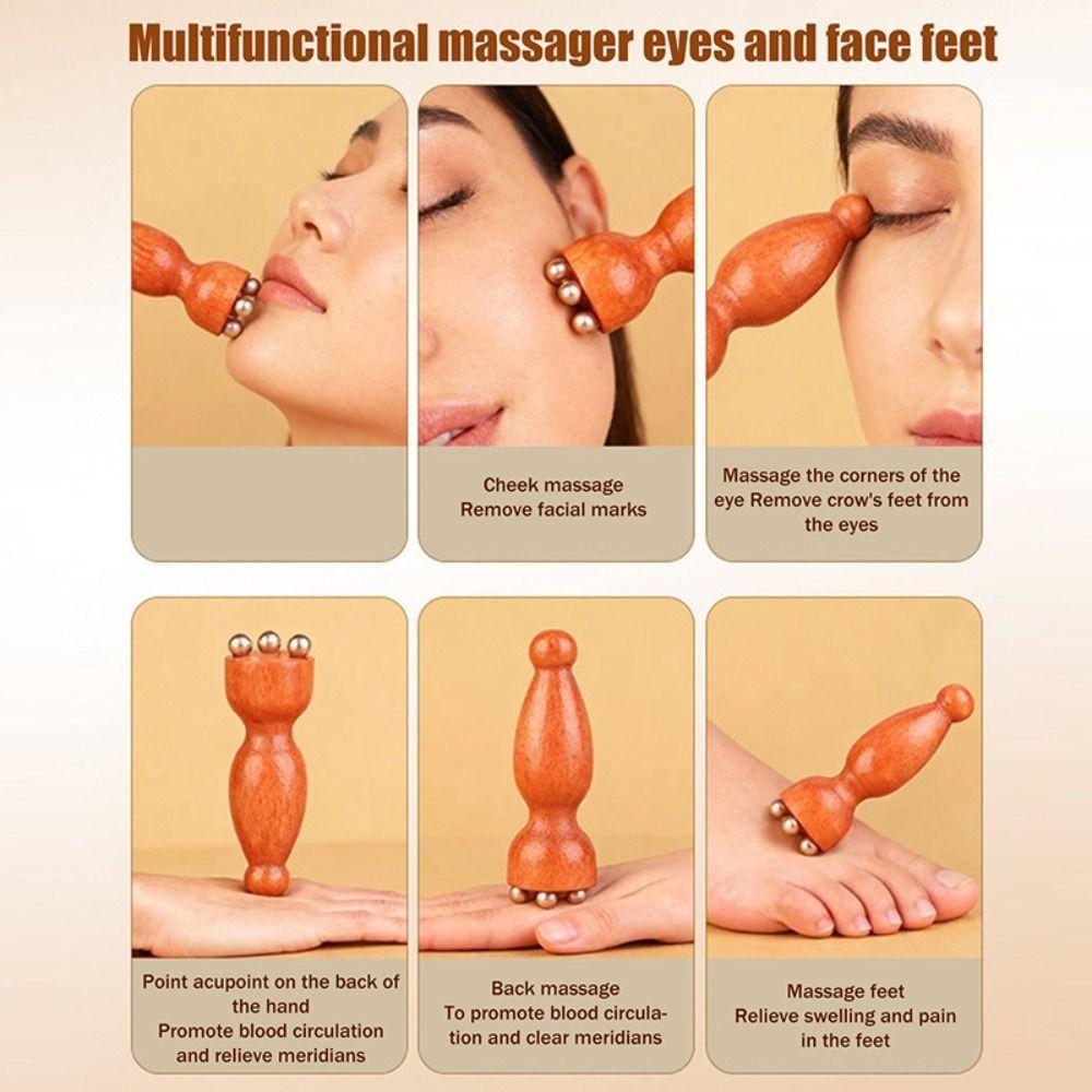 Gậy Massage mặt MARGREDY, Con lăn mát xa mắt bằng gỗ 5 răng, Lotus Pod Mini Eye Scraping Tendon Stick để giảm mệt mỏi cho mặt