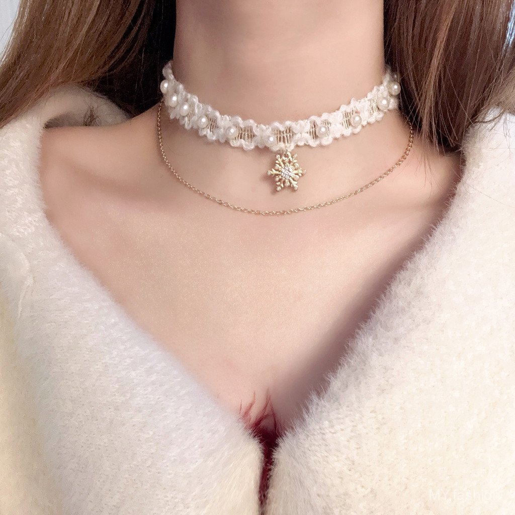 Mùa Đông Phong Cách Mới - Đồ Trang Trí Giáng Sinh Bông Tuyết và Cây Giáng Sinh, Vòng Cổ Xương Đòn Sang Trọng với Dây Xích